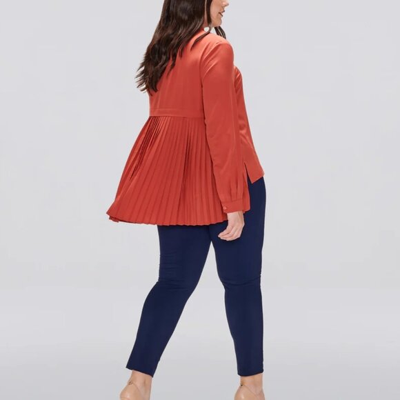 Cotidie Women's M Brick Terracotta Adeline Long Sleeve Button Down Pleated Top - Picture 4 of 13